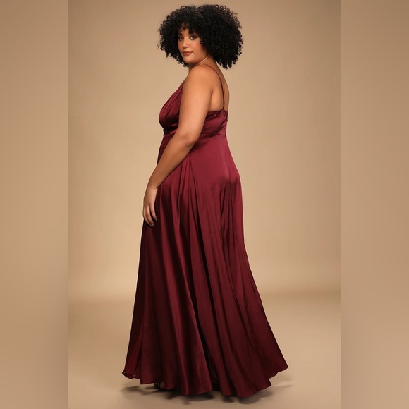 Lulu’s Ode To Love Faux Wrap Sleeveless Satin Maxi Dress Full Skirt Burgundy M - Picture 7 of 12